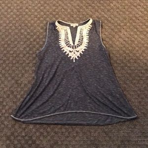 blue and white lace front tank from Max Studio